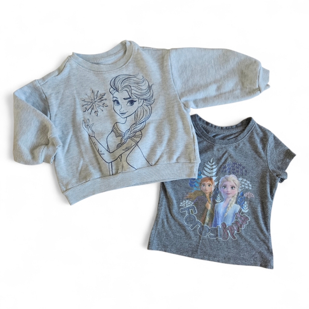 5/$25 Disney Frozen Toddler Girl Top Lot Elsa Sweatshirt + Anna Tee Size 2T/2